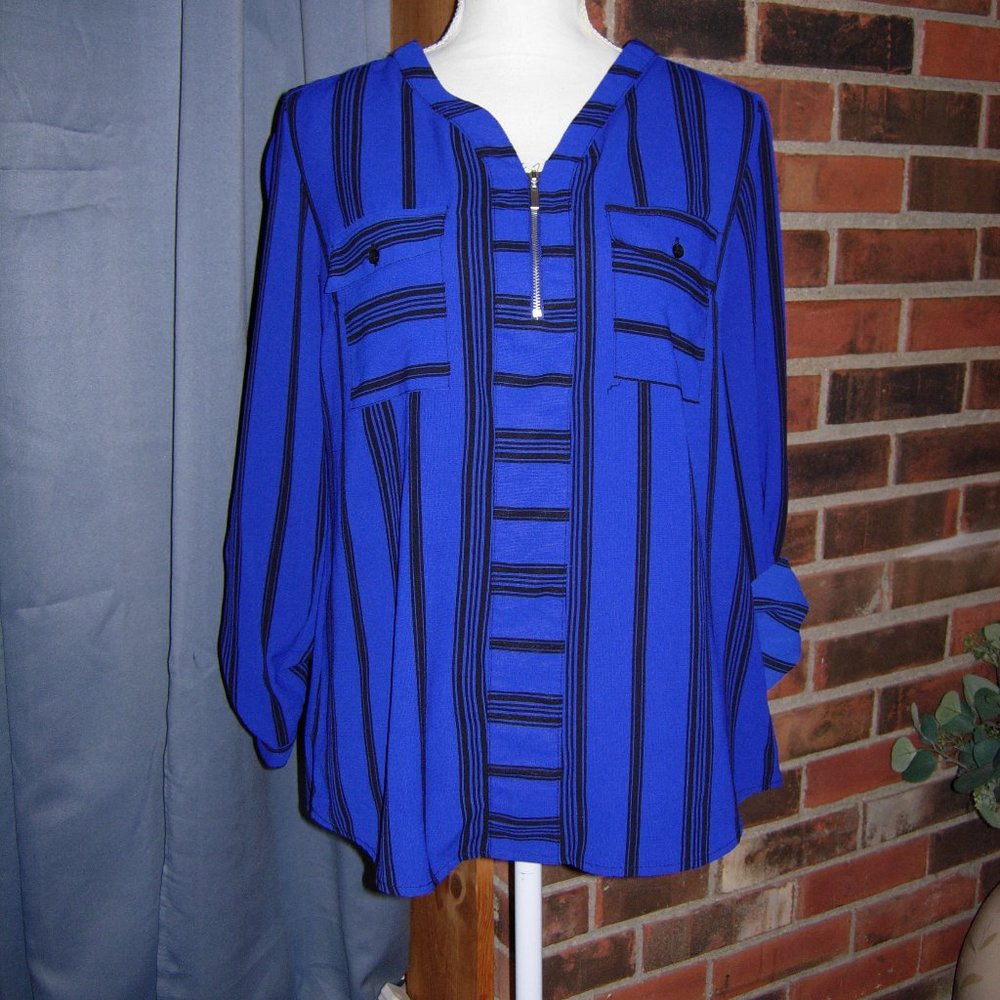 Studio Works Striped 1/4 Zip Front Top M